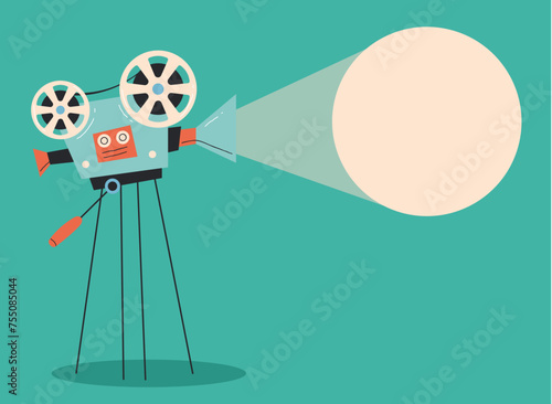 Film cinema movie projector camera banner poster abstract concept. Vector design graphic illustration