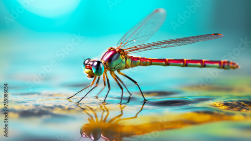 insect macrophotography  Damsel Fly by the Water  Capturing the delicate features of a damsel fly near water photo