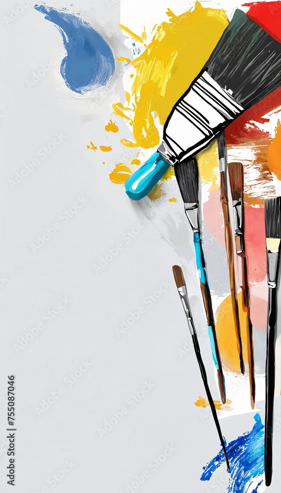 Obraz premium brush and paint. background with brushes and oil paint. Card templa
