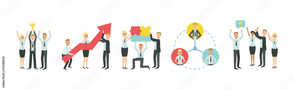 People Office Employee Character Engaged in Team Work Vector Set People Office Employee Character Engaged in Team Work Vector Set
