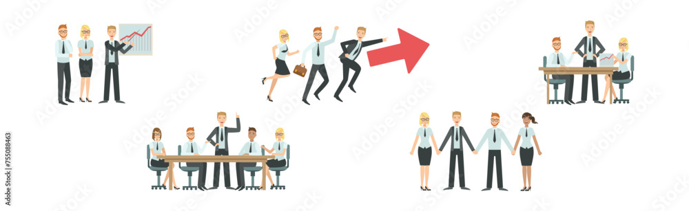 People Office Employee Character Engaged in Team Work Vector Set People Office Employee Character Engaged in Team Work Vector Set