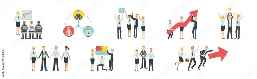 People Office Employee Character Engaged in Team Work Vector Set People Office Employee Character Engaged in Team Work Vector Set