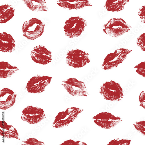 Seamless pattern of lipstick kisses. Vector illustration