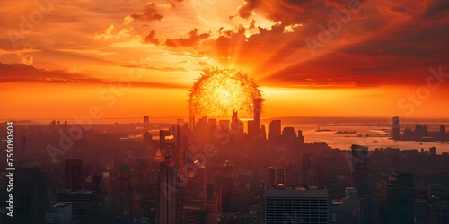 Dazzling Sunset Skyline Threatened by Impending Nuclear Crisis. Concept Sunset Photography, Skyline Views, Nuclear Crisis, Dramatic Landscape, Global Issues photo