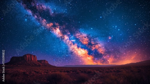 Spectacular night sky over a serene desert, inspiring wonder with shooting stars and galaxies. © KN Studio