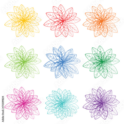 Lotus. Set. Floral graphic scribble design.  Abstract minimal flower. Beautiful floral background. Vector art illustration for textile, wallpaper. © lulya