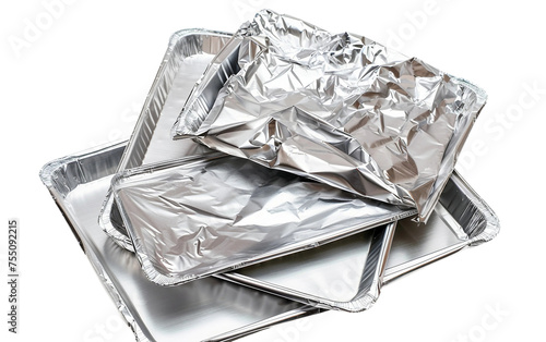 Assorted Used Aluminum Foil Sheets and Trays Isolated on Transparent Background.