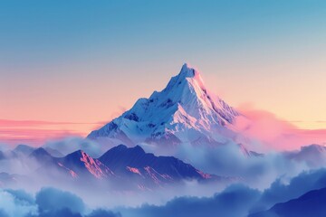 Poster Bergen Eenzame bergtop bij kleurrijke zonsondergang  © pham
