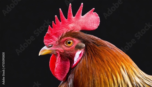 colorful brown rooster profile isolated