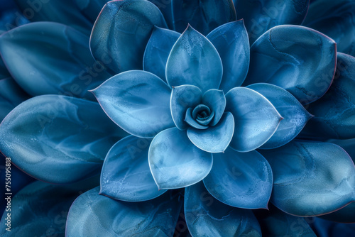 A close-up shot of a blue succulent with delicate dewdrops enhan