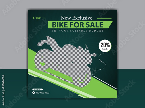 Exclusive bike social media post or banner template. Best bike for sale and discount motorcycle poster design