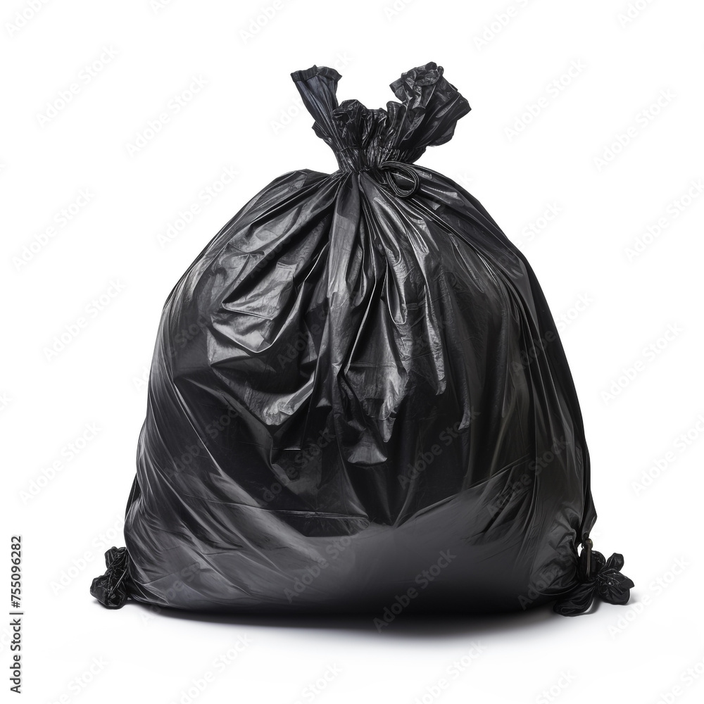 black garbage bag completely tied, white background, professional photo сreated with Generative Ai black garbage bag completely tied, white background, professional photo сreated with Generative Ai