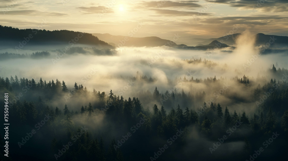 Foggy forest in the morning for background Foggy forest in the morning for background