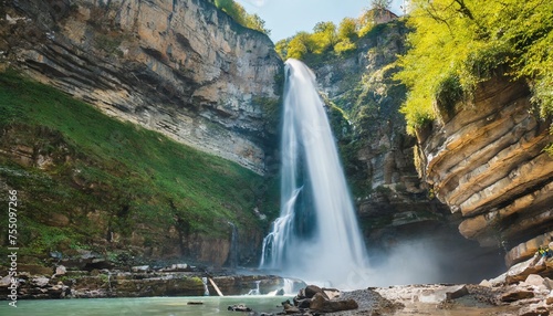 high waterfall kinchkha imereti region of georgia photo
