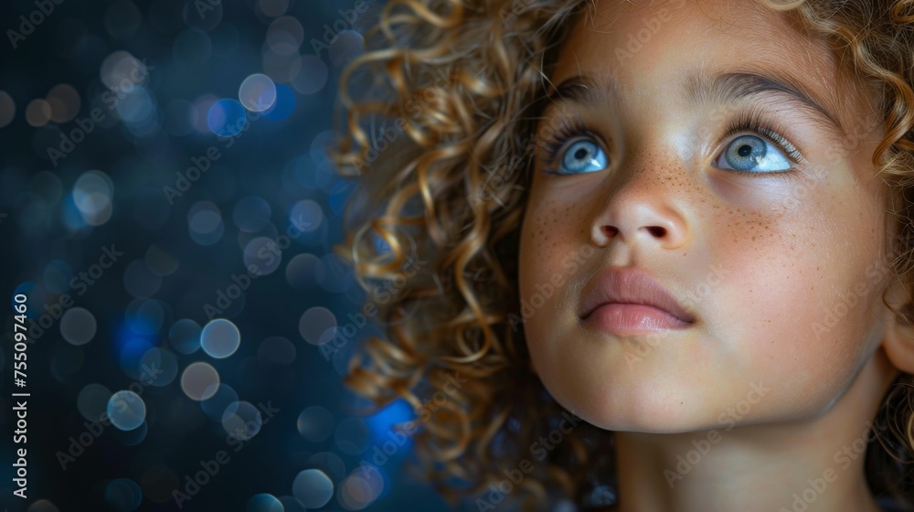 A close up of a multiracial child with striking blue eyes A close up of a multiracial child with striking blue eyes