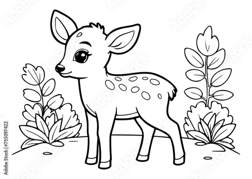 Drawing simple lines cute hart in the forest coloring book pages. cartoons for preschool children