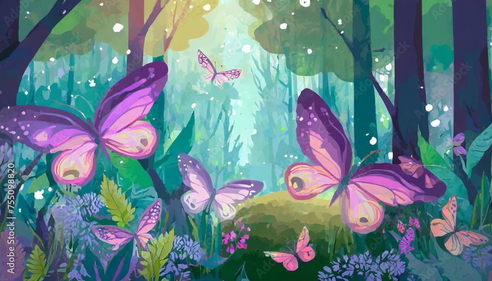 fantasy butterflies in the forest background