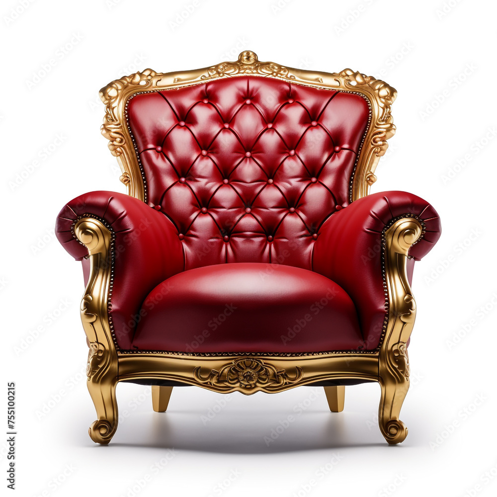 Red and gold luxury armchair, white background, professional photo сreated with Generative Ai Red and gold luxury armchair, white background, professional photo сreated with Generative Ai