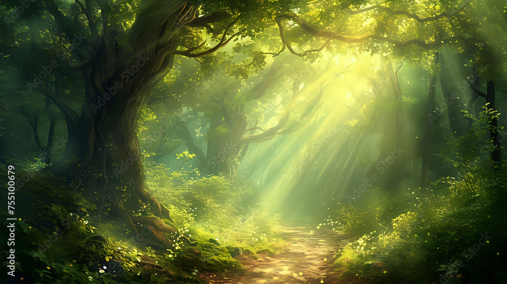 The Forest's Eternal Watch: A Path of Mystical Glow. The Forest's Eternal Watch: A Path of Mystical Glow.