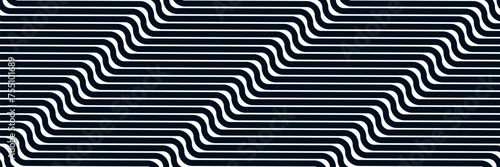 Geometric wavy lines seamless pattern vector, 3D dimensional endless background wallpaper design image, stripy curved tillable texture.