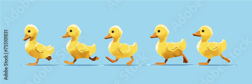 Five walking cute ducks 