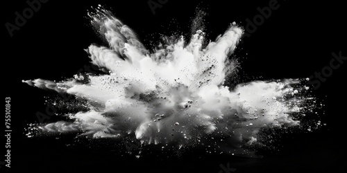 A black and white shot capturing the intense moment of an object exploding, releasing energy and debris. photo