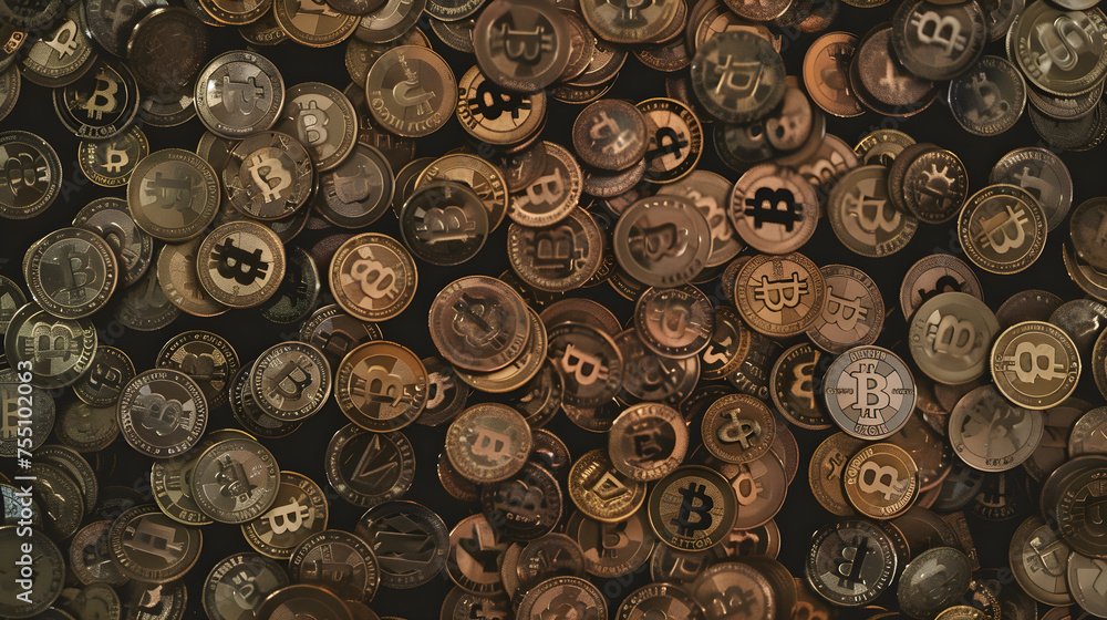 A Pile of Bitcoin Cryptocurrency Coins