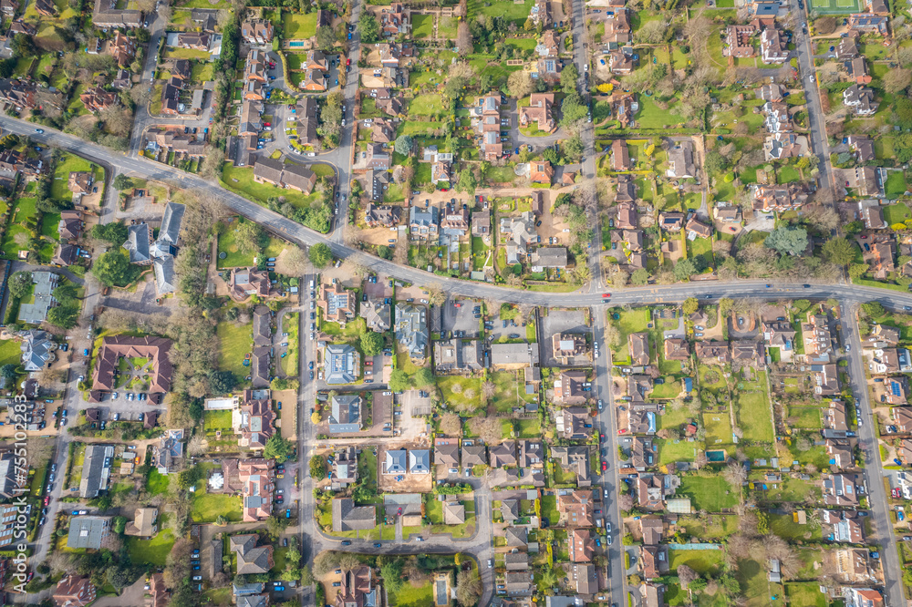 beautiful aerial view of residential area of Guildford, west Surrey, England