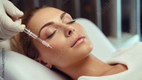 Facial Filler Injection at Cosmetic Clinic - A serene patient receiving a dermal filler injection under expert care at a modern aesthetic clinic.