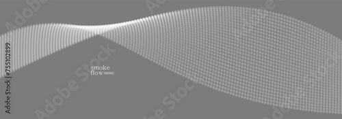 Vector abstract background with wave of flowing particles, smoke flowing grey design, smooth and soft relaxing image.
