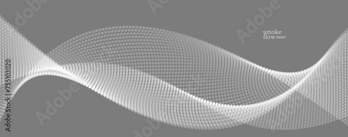 Vector abstract background with wave of flowing particles, smoke flowing grey design, smooth and soft relaxing image.