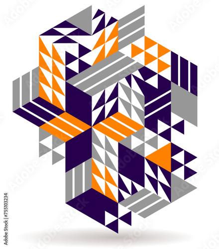 Abstract vector art with 3D isometric cubes geometric background, op art blocks with different forms isolated, polygonal graphic design, cubical theme.