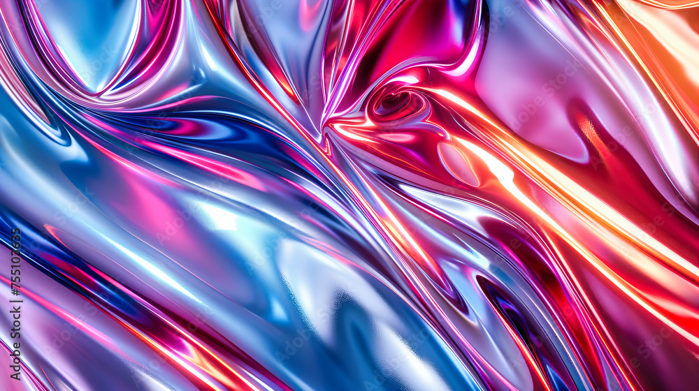 Metallic Liquid Wave Texture, Vibrant Purple and Blue Surface, Abstract Shiny Foil Design, Modern Iridescent Background