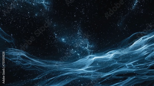 Dark screensaver on PC. Cyber waves in space. AI generative. photo