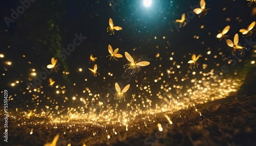 golden fireflies floating in the dark © Claudio
