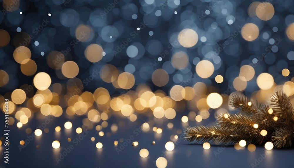dark blue background with glow golden bokeh lights christmas new year background banner