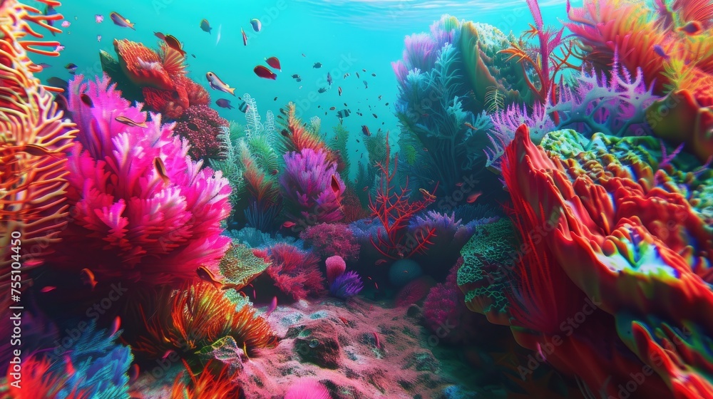 vibrant coral reef depicted with dazzling 3D colors.
