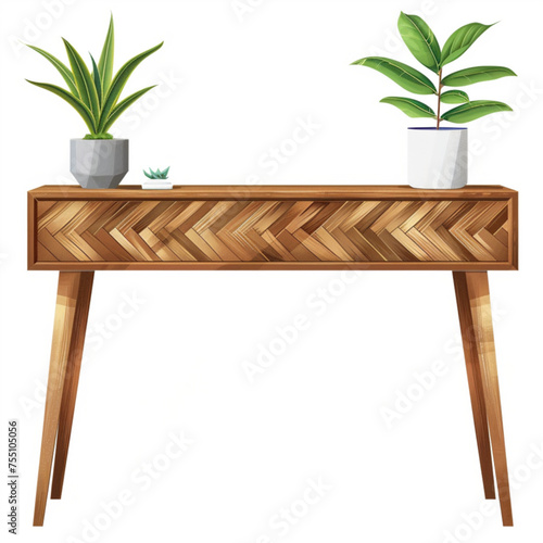 table and chair with plants