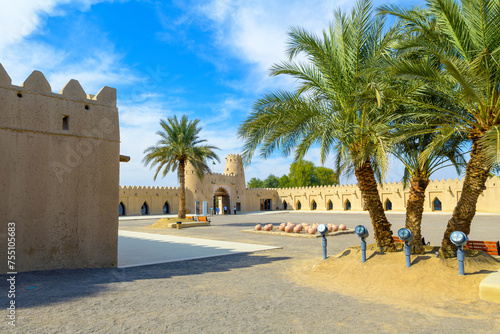 View from the courtyard of the historic Al Jahili Fort, in Al Ain, Abu Dhabi, the United Arab Emirates.	 photo