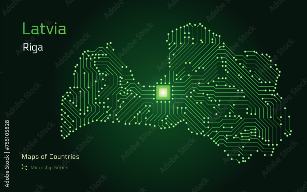 Adobe Illustrator ArtworkLatvia Map with a capital of Riga Shown in a Microchip Pattern. E-government. World Countries vector maps. Microchip Series Adobe Illustrator ArtworkLatvia Map with a capital of Riga Shown in a Microchip Pattern. E-government. World Countries vector maps. Microchip Series