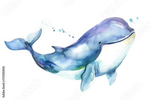 Cute baby whale smiling watercolor © Mayava