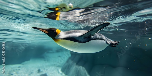 Elegant Penguin Gliding through Ocean Depths with Precision. Concept Underwater Wildlife, Graceful Penguin, Ocean Depths, Precision Movement