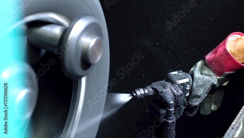 Bilde på lerret Treatment with water or other liquid under strong pressure or sandblasting of ru