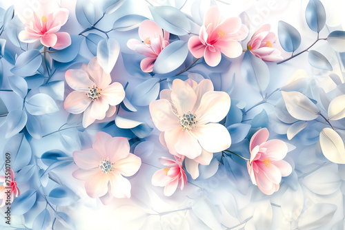 Flowers in the style of watercolor art. Luxurious floral elements, botanical background or wallpaper design, prints and invitations, postcards. Delicate flower leaves