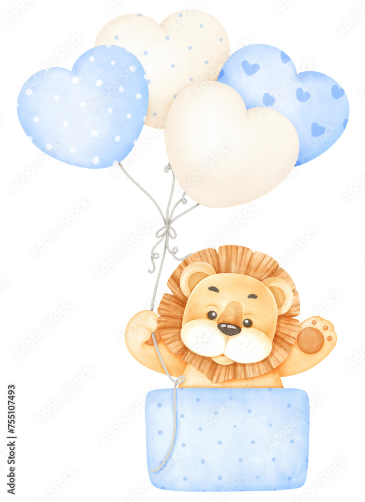 Baby boy lion and balloons Baby boy lion and balloons