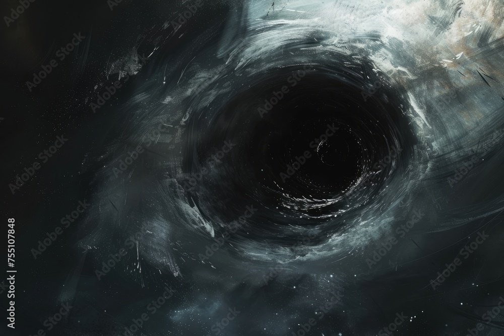 Black hole illustrated with dark, suspense-themed novel excerpts