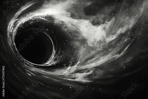 Black hole illustrated with dark, suspense-themed novel excerpts