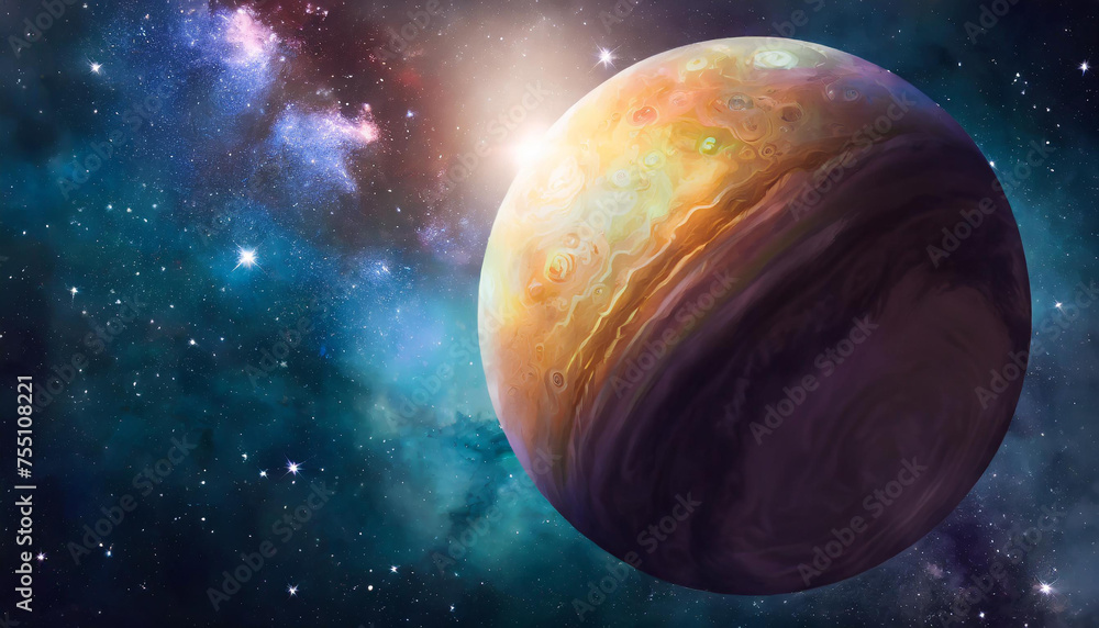 Infinite universe with stars and galaxies. Sci-fi landscape with planets. Open space. Infinite universe with stars and galaxies. Sci-fi landscape with planets. Open space.