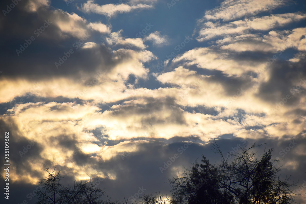 Fototapeta premium Beautiful with blue sky rays on dark background. Colorful sunrise