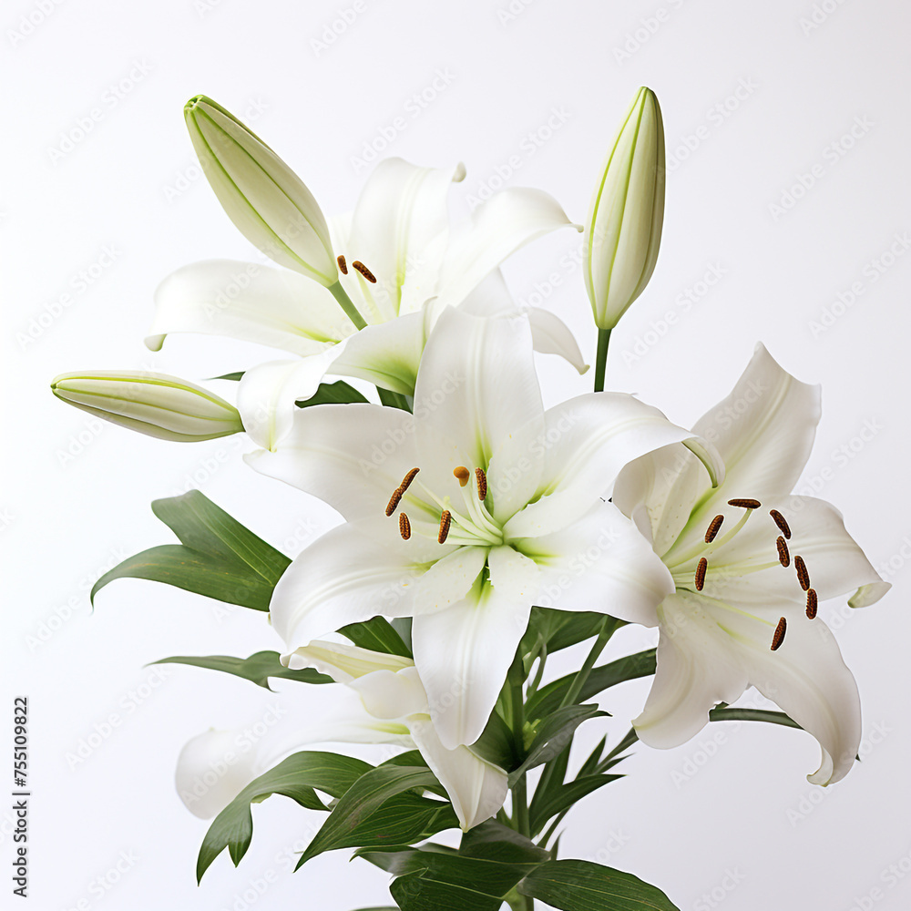 Fototapeta premium Lily, white background, professional photo сreated with Generative Ai